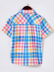 Boys Plaid Lapel Shirt Short Sleeve Button Up Top