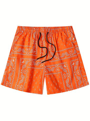 Paisley Pattern Beach Shorts Drawstring Waist Men's Casual Summer Resort