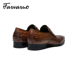 FARWARWO Light Brown Leather Oxford Shoes Crocodile Printed Formal Dress
