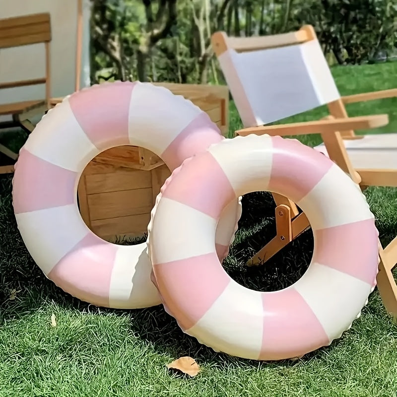 2pcs Durable Pink & Retro Striped Swim Rings Extra Thick Pool Floats