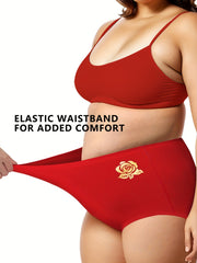 3 Pack Plus Size Panties Set Women's Plus Letter & Floral Print Elastic Waist