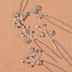 5pcs Rhinestone Flower Hair Pin Non Slip Hair Styling Accessory