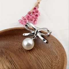 Pearl Pendant Bow Brooch Pin Women Accessory