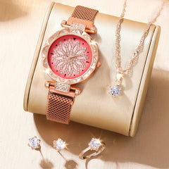 Student Rhinestone Watch & Rose Jewelry Set