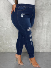 Ripped Fringe Raw Trim Skinny Jeans