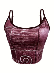 Patchwork Print Spaghetti Strap Top Multicolor Sleeveless Cami Top