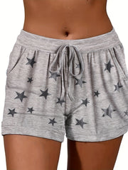 Star Print Drawstring Waist Shorts for Women