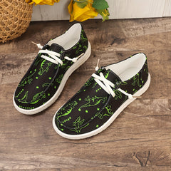 Women's Skateboard Shoes Dinosaur & Star Pattern Flat Lace-up Canvas Shoes