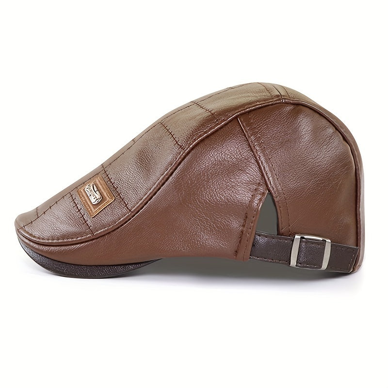 Retro PU Leather Adjustable Beret Sun Hat for Men