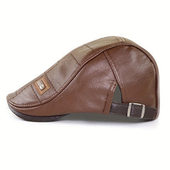Retro PU Leather Adjustable Beret Sun Hat for Men