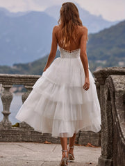 Polka Dot Halter Neck Wedding Dress Sleeveless Backless Tiered Dress