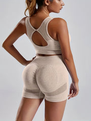2pc Seamless Yoga Sets Women Crop Top High Waist Butt Lifting Shorts Activewear