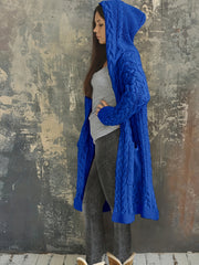Chunky Knit Hooded Cardigan Long Open Front Sweater