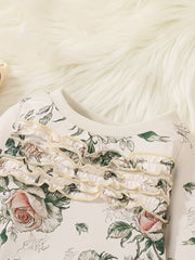 Baby Girl Boho Rose Flower Print Ruffle Top Pants Set