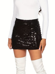 Sequin Solid Skirts Sexy Bag Hip Slim Party High Waist Mini Skirts Women