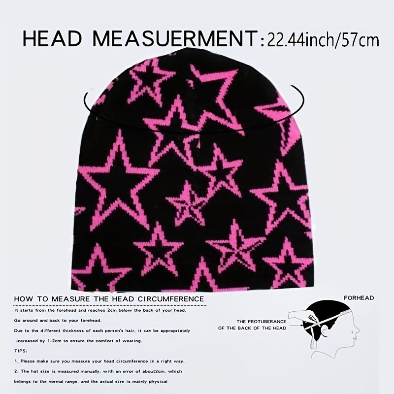Y2K Beanie Wool Pullover Hat with Alphabet Stars Jacquard