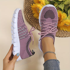 Women's Breathable Flying Woven Sneakers Casual Lace Up Outdoor Shoes