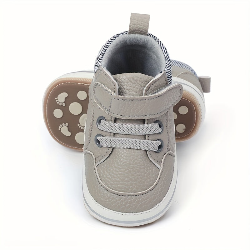 Baby Boy's Solid Walking Shoes With Hook And Loop Fastener