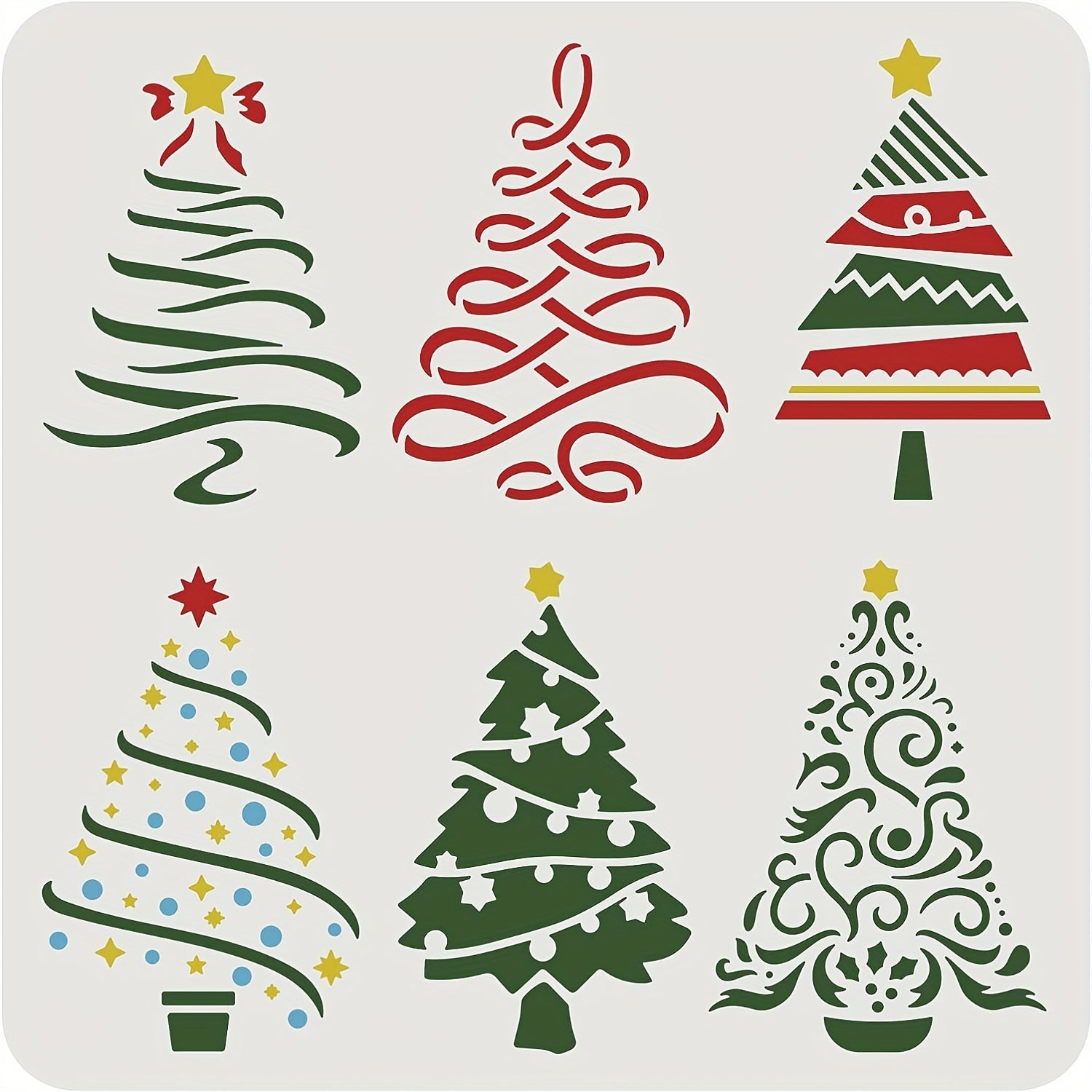 Christmas Tree Stencil 6 Designs 29.97x29.97cm Reusable for Wood Painting