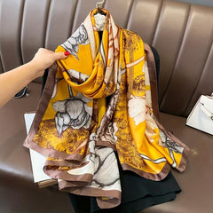 Long Silk Scarf Print Satin Shawl Wrap Cape For Women