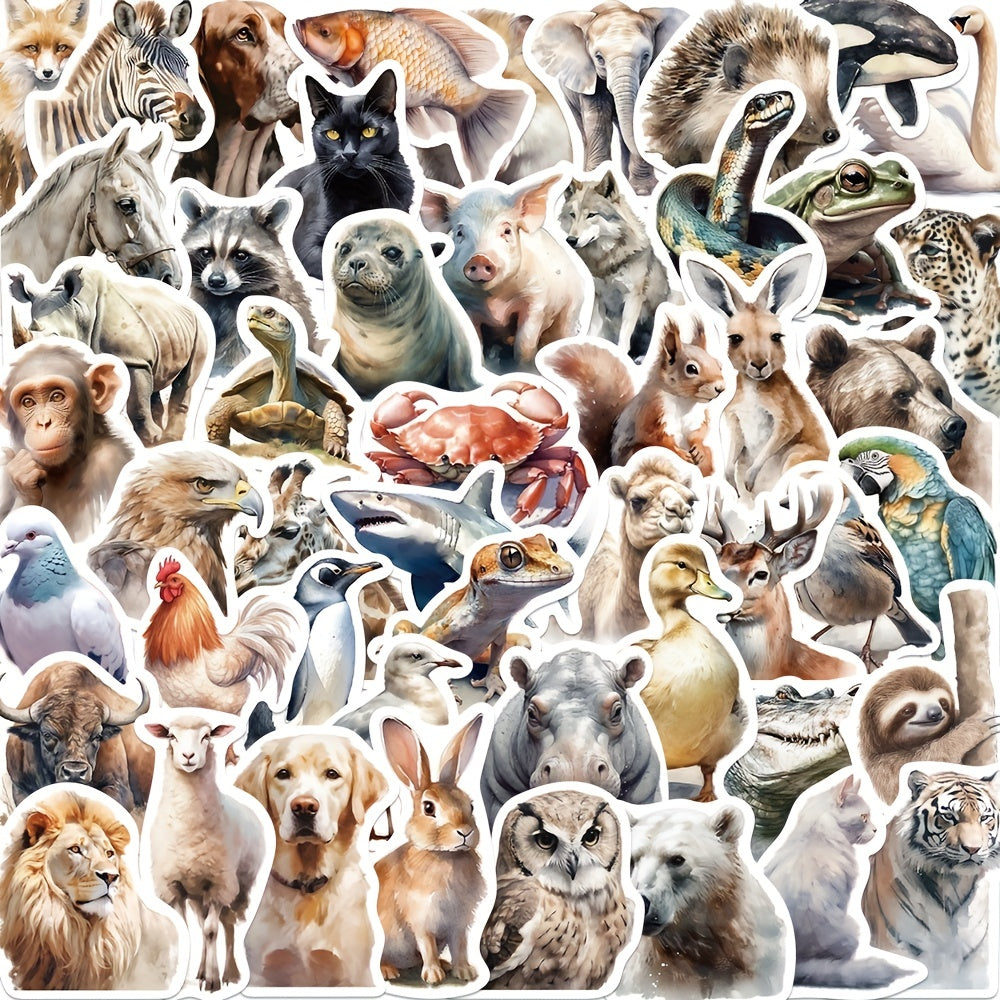 50pcs Realistic Animal Stickers Waterproof PVC Collection