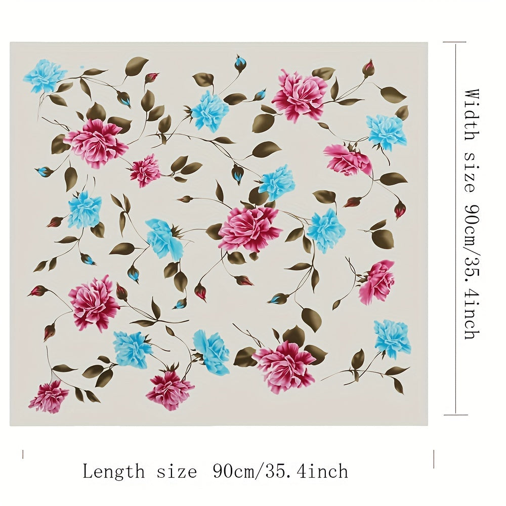 Rose Print Satin Bandana Large Square Scarf Silk Shawl Women Head Wrap