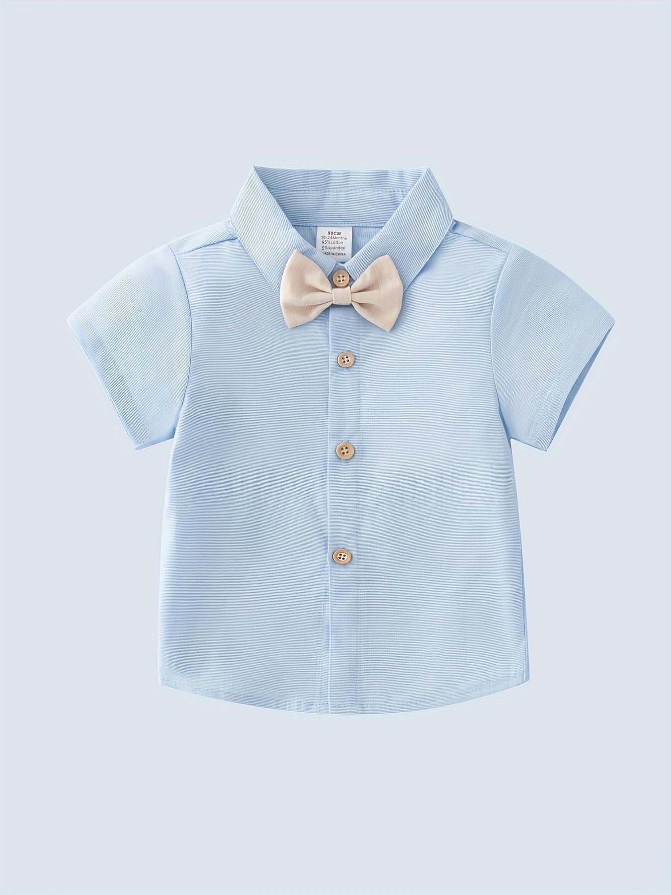 Boys 2 Pc Outfit: Button Down Tee & Suspender Shorts Set