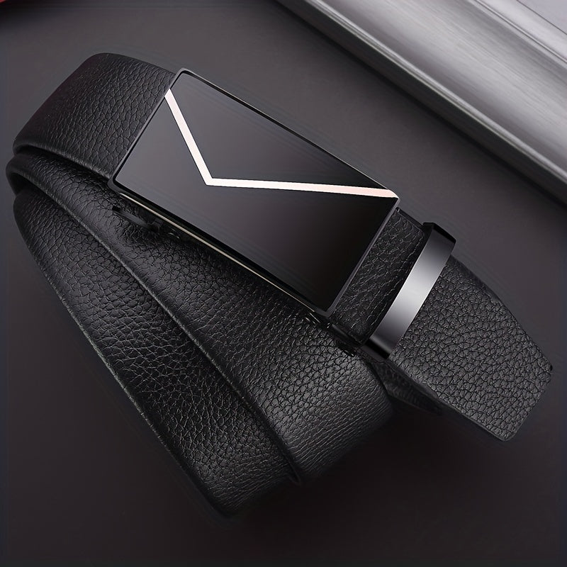 Men's Automatic Buckle PU Leather Belt for Business Pants
