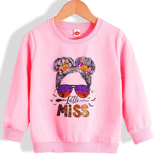 Little Miss Portrait Halloween Sweatshirt For Girls
