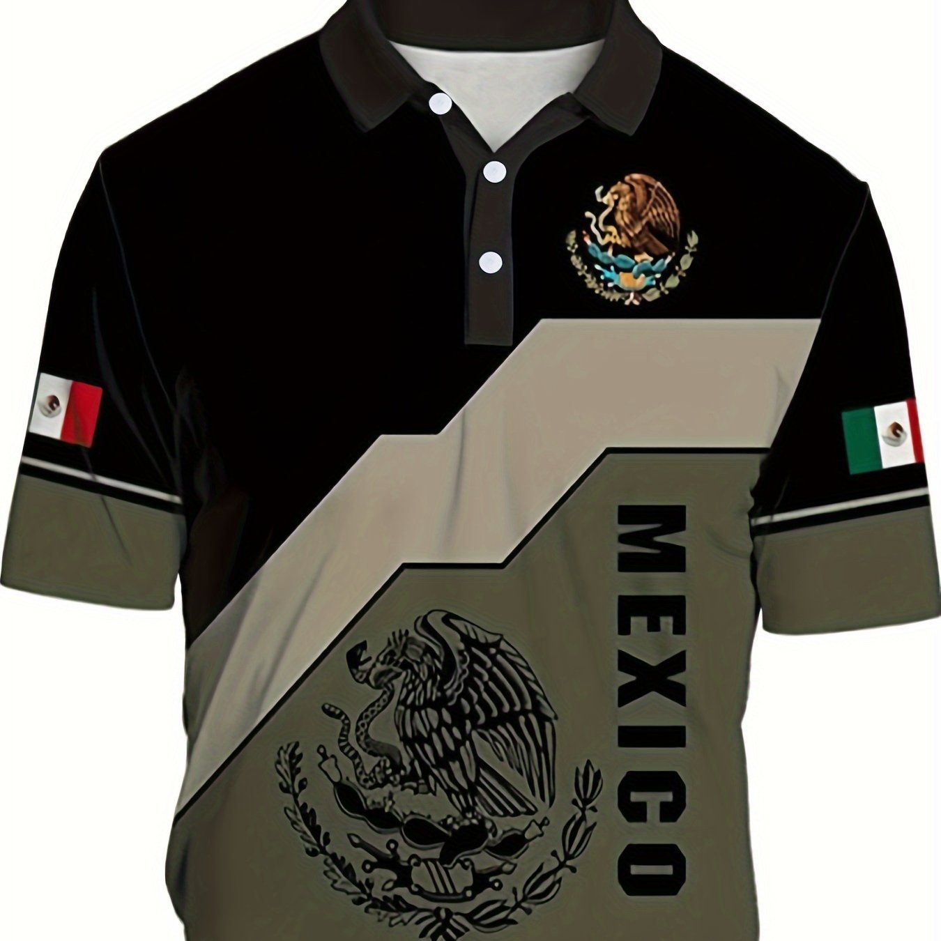 MEXICO Eagle And Snake Block Pattern Men's Short Sleeve Shirt