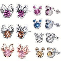 Silvery Plated Bow Round Earrings Silvery Needle Anti Allergic Women's Jewelry