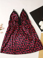 Sexy Lips Print Lace V Neck Cami Dress