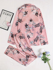 Floral Pajama Set Long Sleeve Top & Elastic Waistband Pants Women's Sleepwear