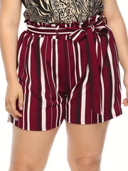 Women's Stripe Print High Rise Drawstring Loose Shorts