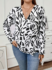 Graffiti Print Long Sleeve Button Up Blouse