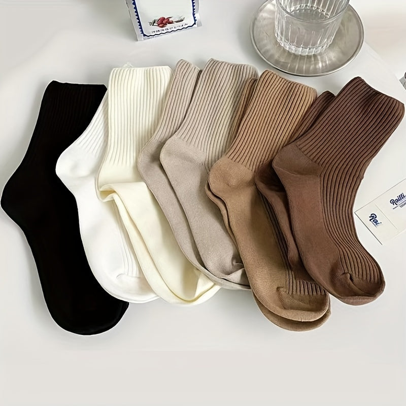 3 Pairs Solid Ribbed Socks Women's Stockings