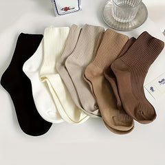 3 Pairs Solid Ribbed Socks Women's Stockings