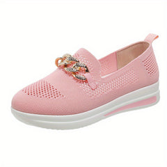 Women's Chain Decor Platform Sneakers Slip On Outdoor Shoes
