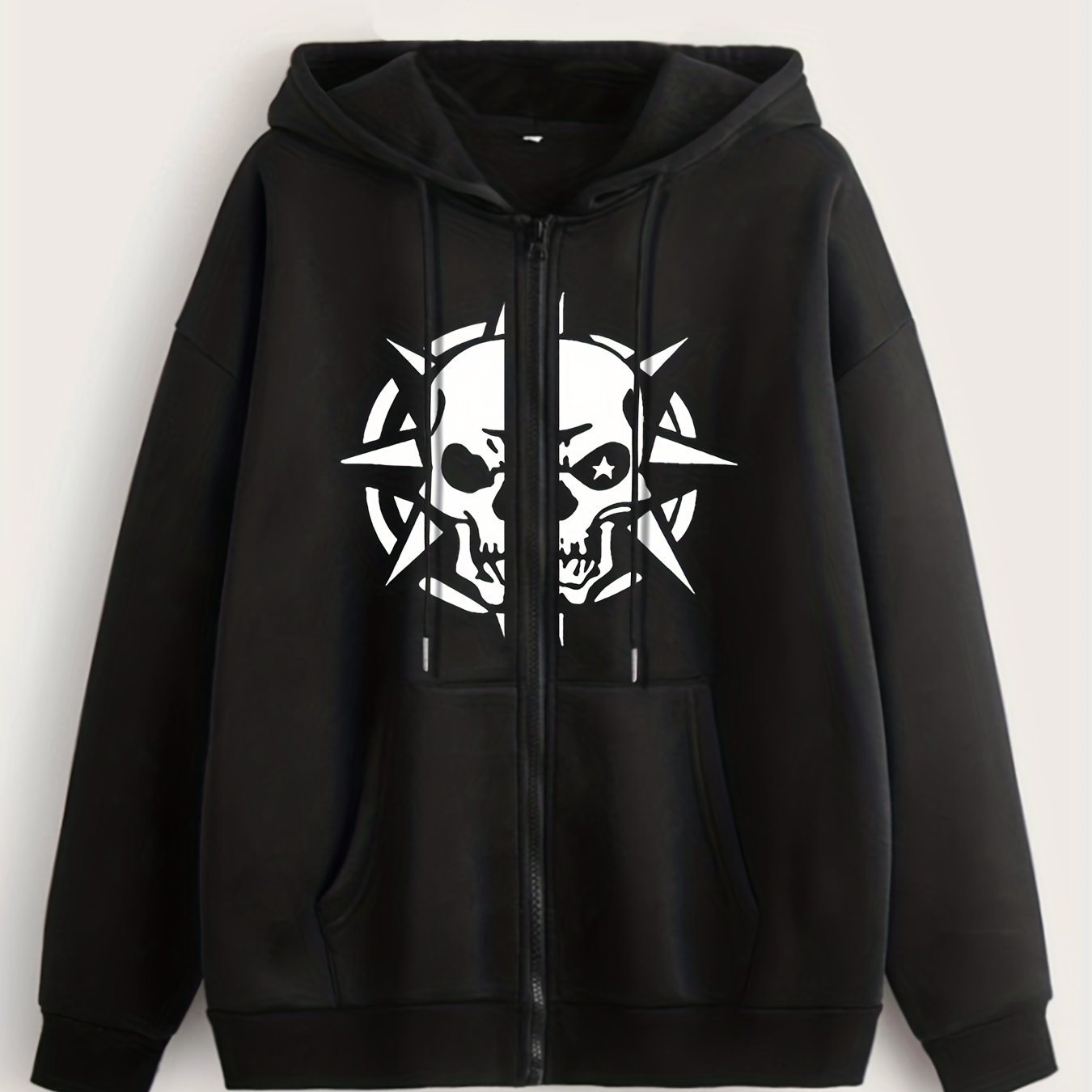 Skull Print Zip Up Hoodie Sweatshirt Coat