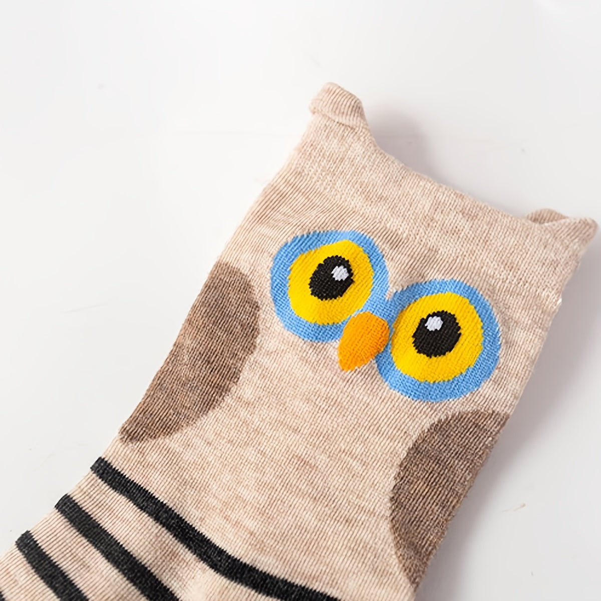 4 Pairs Striped Owl Geometric 3D Textured Women's Socks