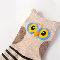 4 Pairs Striped Owl Geometric 3D Textured Women's Socks