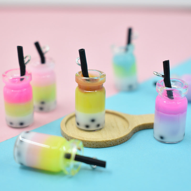 2pcs Mini Milk Tea Cup Resin DIY Pendant Keychain
