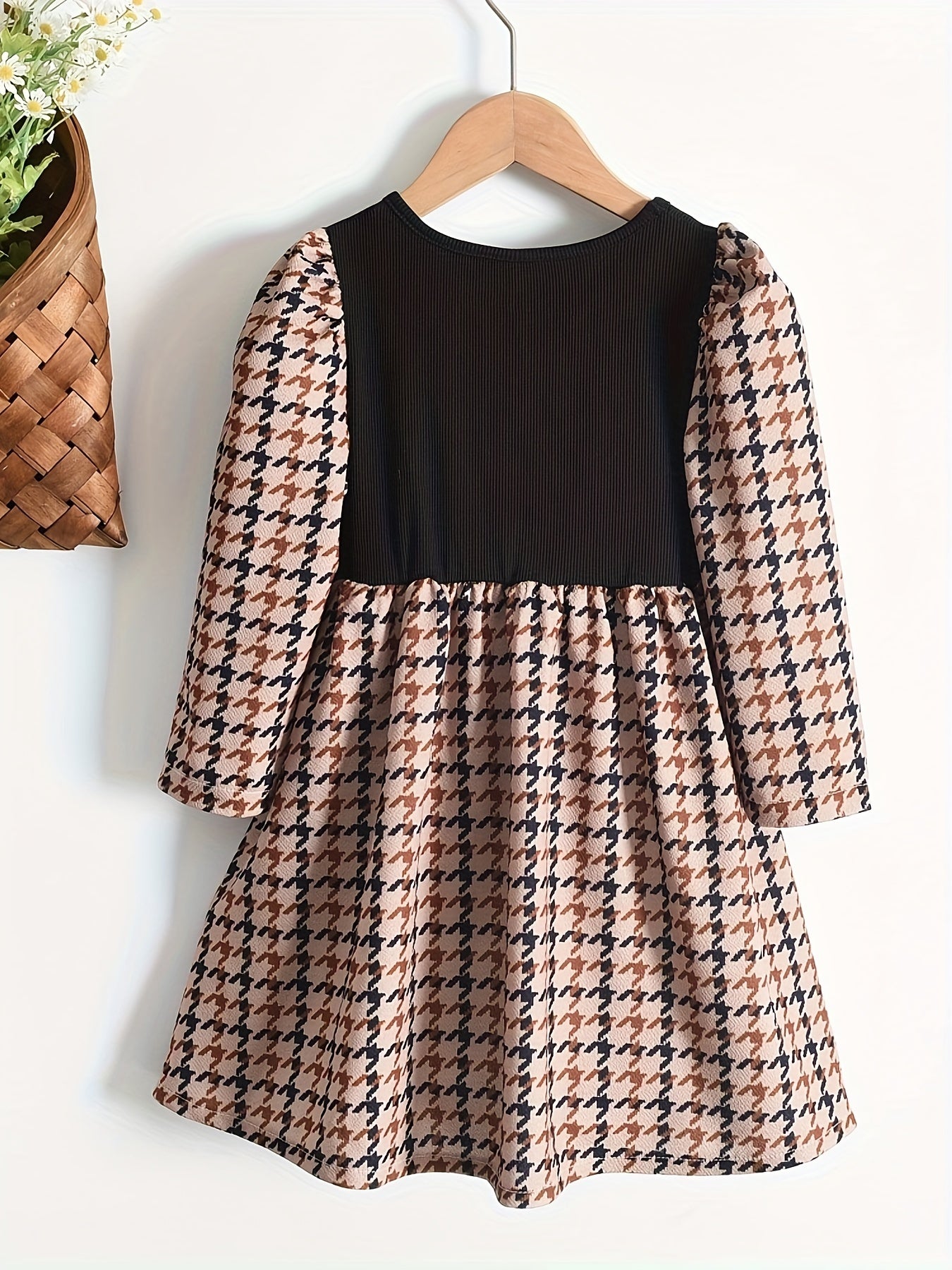 Girls Houndstooth Patchwork Dress Spring Fall