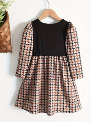 Girls Houndstooth Patchwork Dress Spring Fall