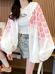 Gradient Cartoon Print Hoodie Jacket Long Sleeve Zip Up Sweats