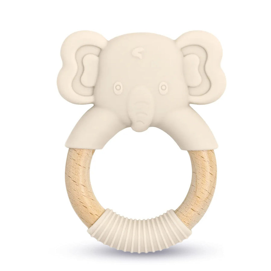 Silicone Baby Teether Toy with Natural Beech Wood Handle