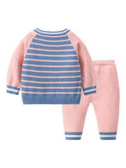 2pcs Baby Boys Bear Embroidery Sweater & Knit Pants Set Clothes