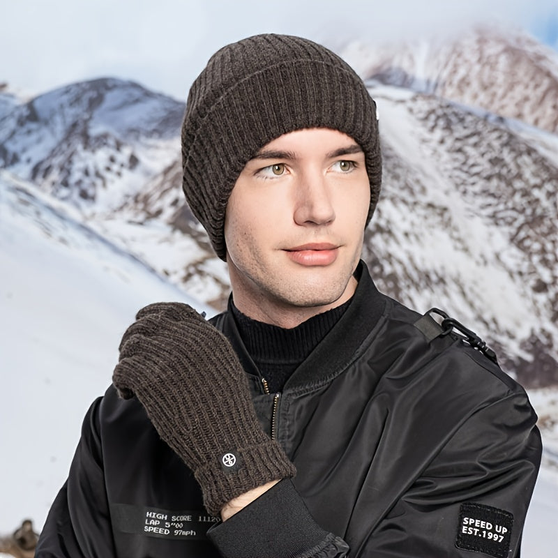 Striped Wool Knitted Hat And Gloves Set