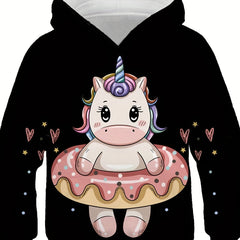Boy's Cartoon Pony Print Hoodie Slightly Stretch Hooded Sweatshirt