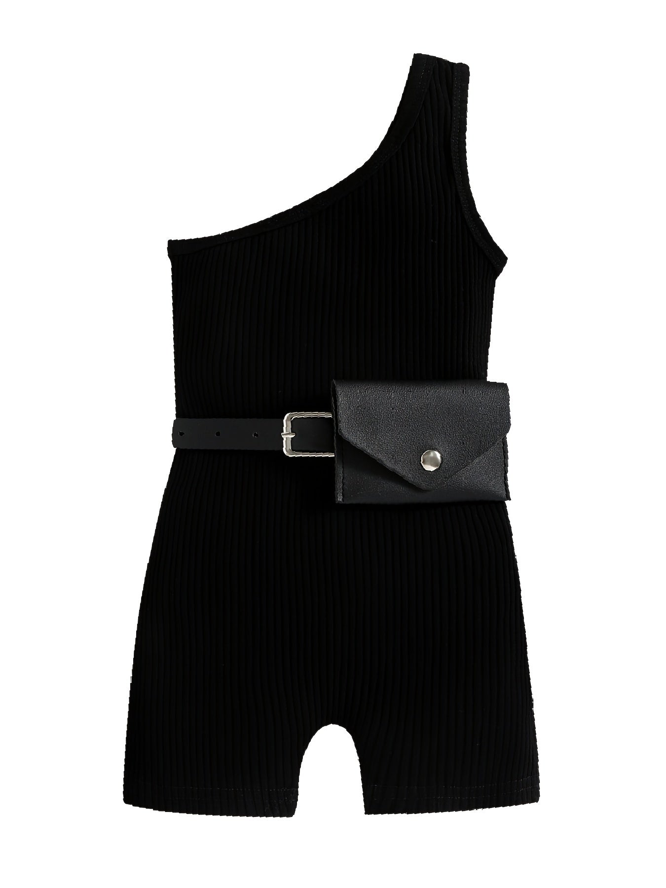 Toddler Girls Cotton Ribbed One Shoulder Jumpsuit Romper